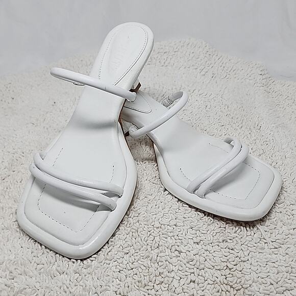 🐲SCHUTZ🐲 AGATHA MID SQUARE TOE WHITE LEATHER LADIE 6 CROME KITTEN HEELS NWOB - Picture 16 of 16